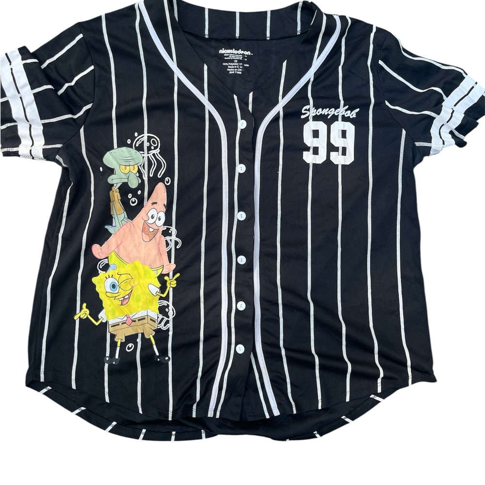 Nickelodeon Black and White Striped SpongeBob Baseball Shirt Size 2XL